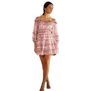 NWT Cynthia Rowley 'Ella' 100% Silk Coquette Style Ruffle Dress Pink XS